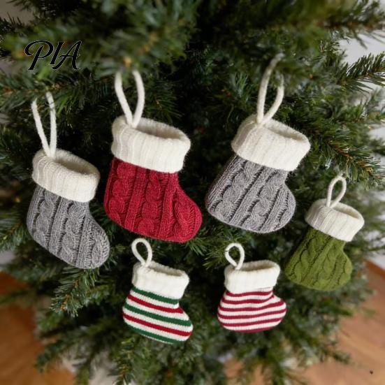 Small Woolen Sock Decor Mini Knitted Christmas Stocking Ornaments, Knit Xmas Tree Hanging Decor, Festive Party Favor Pouches Pendants for Tree,