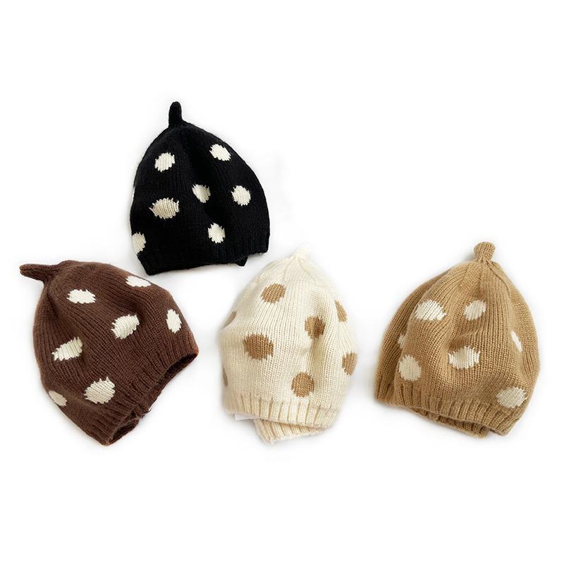 New Autumn Winter Baby Beret Dot Boys and Girls Knitted Hat Outdoor Warm Crochet Beanies Cap Outdoor Fashion Kids Hat Head Cover