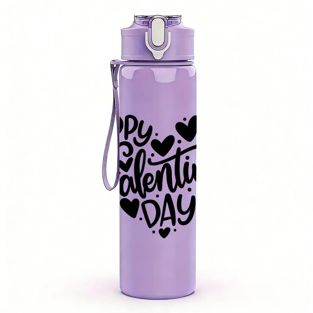 1PC Happy Valentine Day Heart Quote Print 750ml Color Plastic Sports Water Bottle Leakproof Flip Straw Lid Suitable for Sports Office Home Use