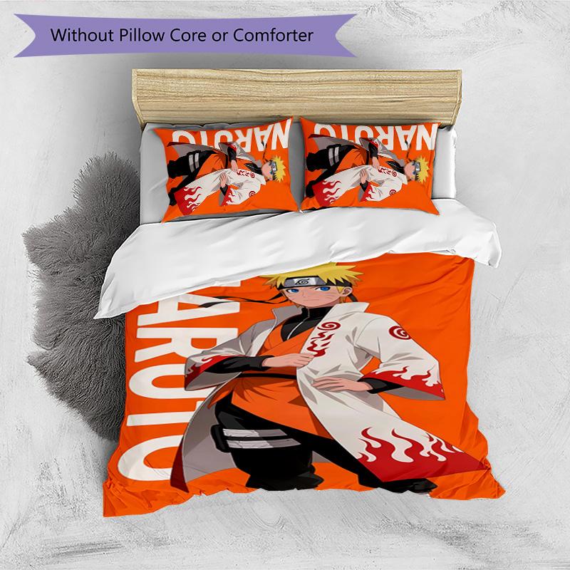 Naruto Uzumaki Pattern Printed 3PCS Bedding Set, Soft Skin-Friendly Washable Duvet Cover & Pillowcases Set
