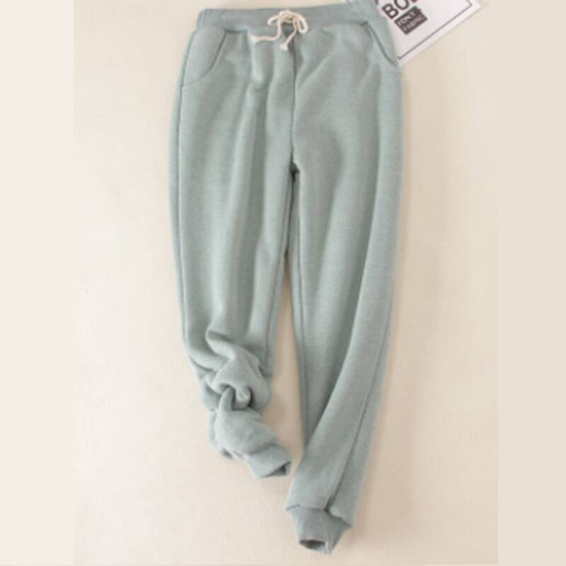 Winter Thicken Plush Sport Pants Women Drawstring Elastic Waist Harem Pants Woman Casual Sweatpants Ladies