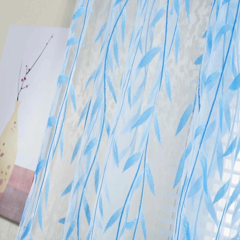 1 шт. Элегантные современные тюлевые шторы для гостиной, спальни, кухни, зеленые прозрачные шторы с листьями для окон, тюлевые шторы, занавески