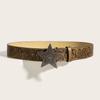 Women Faux Leather Belt With Flower Petal Print And Star Snap Button Fashion For