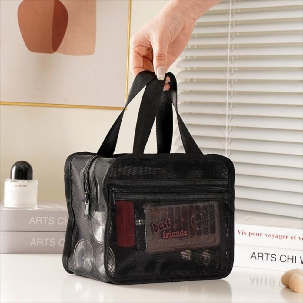 Black Storage Bag Mesh Yoga Shoulder Bag Portable Travel Toiletry Bag