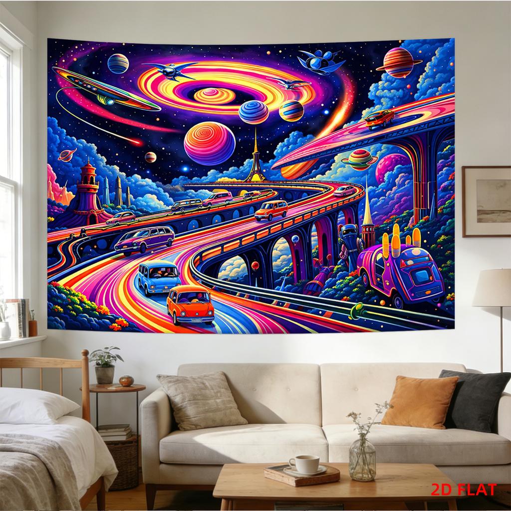 Bohemian Retro Sci Fi Space Galaxy Tapestry Wall Decor Abstract Cosmic Cityscape Art Print Poster for Modern Home Bedroom Loft