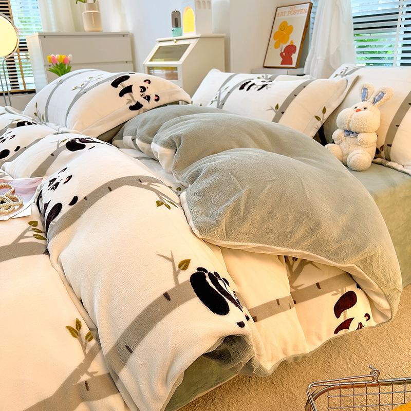 Зимнее молочное бархатное 4 предмета, скандинавское бархатное коралловое бархатное пододеяльник, фланелевая простыня, пододеяльник