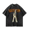 LED ZEPPELIN логотип принт гитариста выцветшая футболка с коротким рукавом свободный крой унисекс модный бренд стиль повседневный уличный универсальный топ