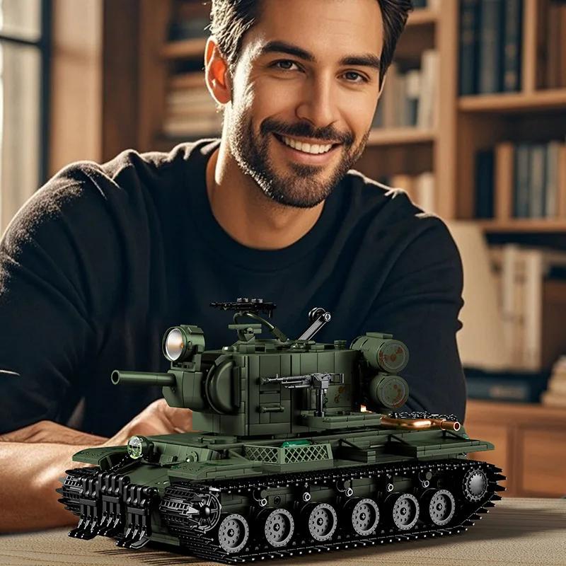 KV-2 Heavy Tank Model Building Blocks Toy Sets MOC Army Vehicle Rotatable Tanks DIY Bricks Toy for Kids Children Boys