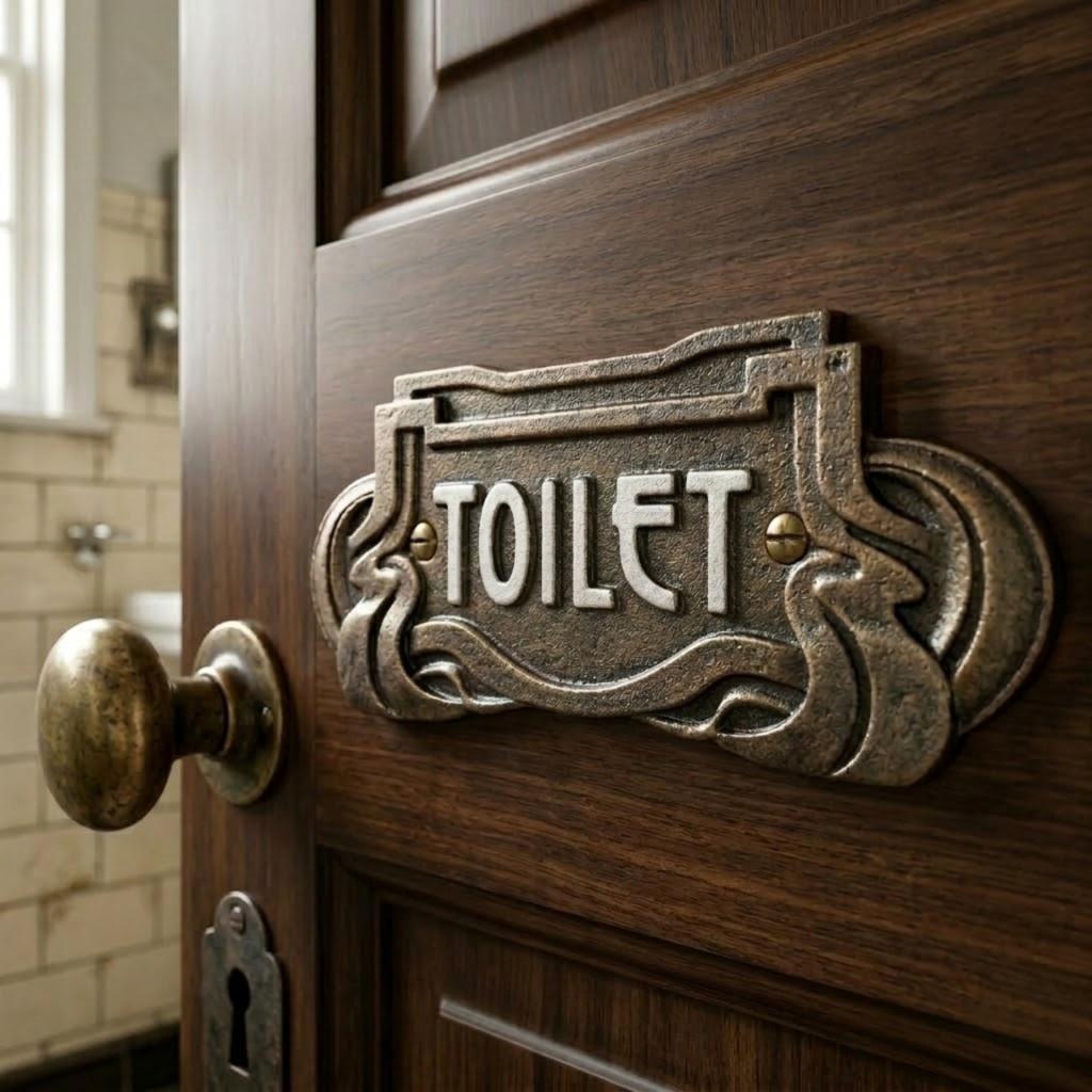 Cast iron toilet sign wc aged retro sign