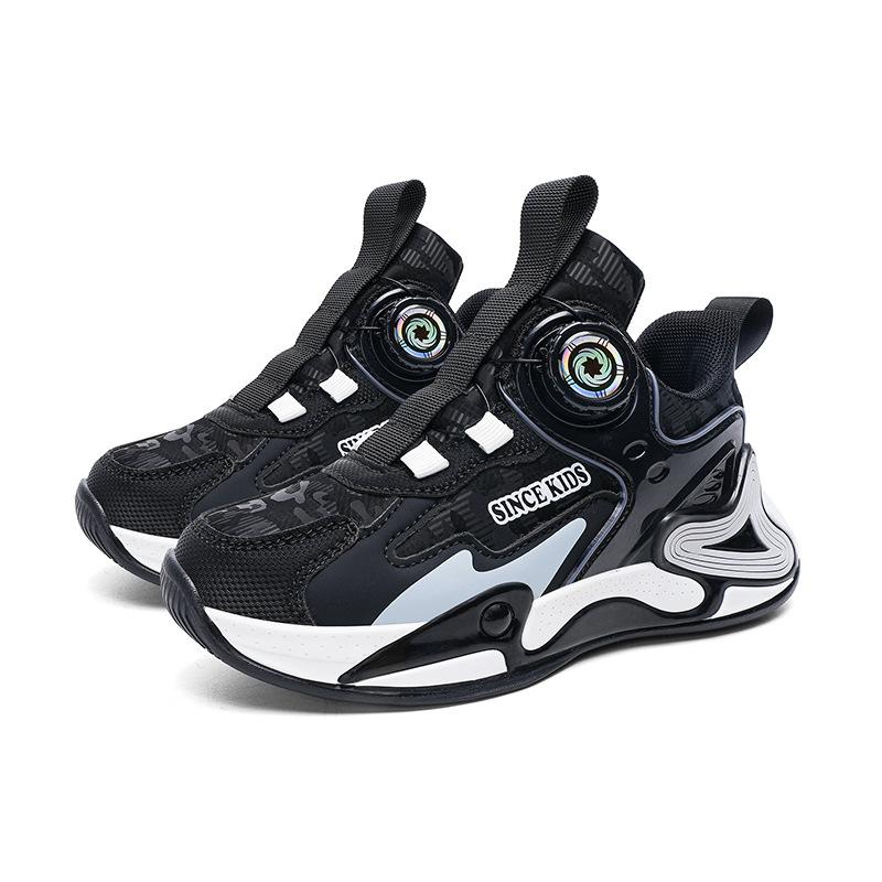 Boys Shoes 2025 Spring and Autumn Models Mesh Breathable Children's Sports Shoes Leather Surface Medium and Older Children's Running Shoes Youth Bas