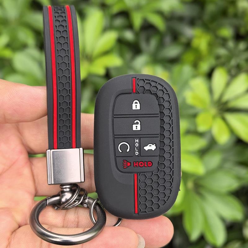 Keychain for Honda 2022 2023 2024 Accord Civic HR-V CR-V Pilot Sport SI EX EX-L Silicone 5 Button Car Key Case Cover Protector
