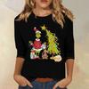 3/4 Sleeve Tops For Women T-Shirt Casual Christmas Print Tops T Shirt Round Neck Pullover Blouse