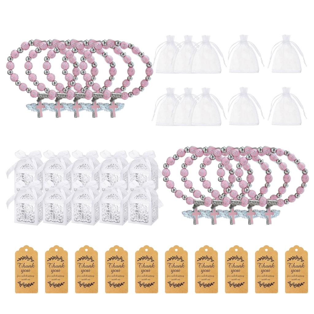10pcs Baptism Gift Set with Angel Cross Prayer Bracelet and Thank You Tags Baptism Favor Boxes Stylish Baptism Supplies