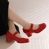Patent PU Leather Orange Red Closed Toe Women Pumps Big Size 47 48 Mature Lady Office Shoes Buckle Strap Mary Jane Chunky Heels Big Plus Size 48