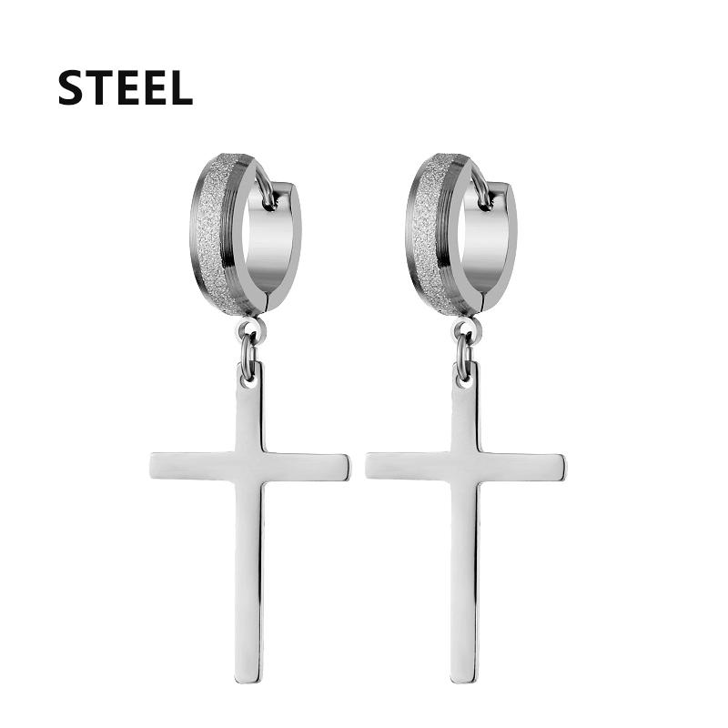 Панк Серьги-кольца из нержавеющей стали с матовой отделкой Дизайн Женские Мужские Проколотые Серьги-кресты Циркон Аксессуары Вечеринка Висячие серьги