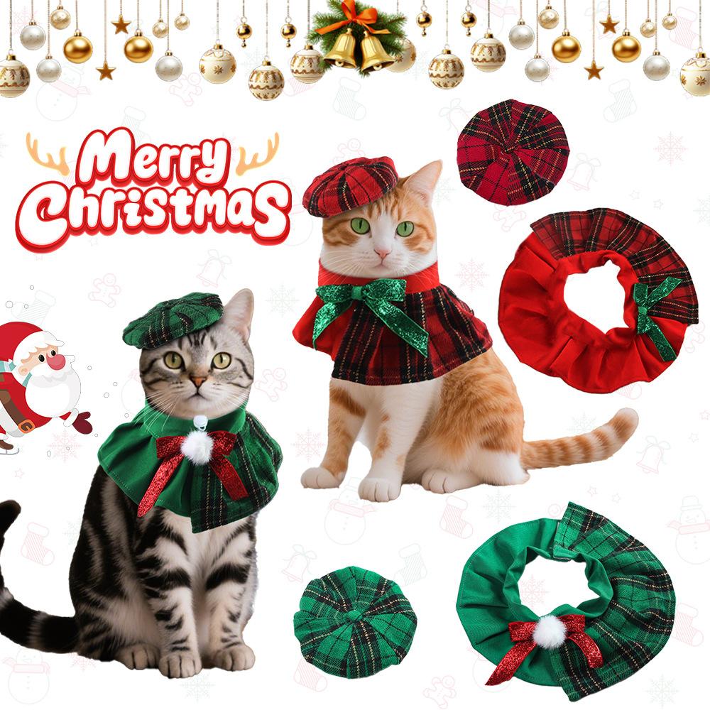Christmas Cat Collars Hat Xmas Pet Scarf Triangular Christmas Cute Sweet Pet Dress Up Hat Bow Costumes Accessories for Kitty