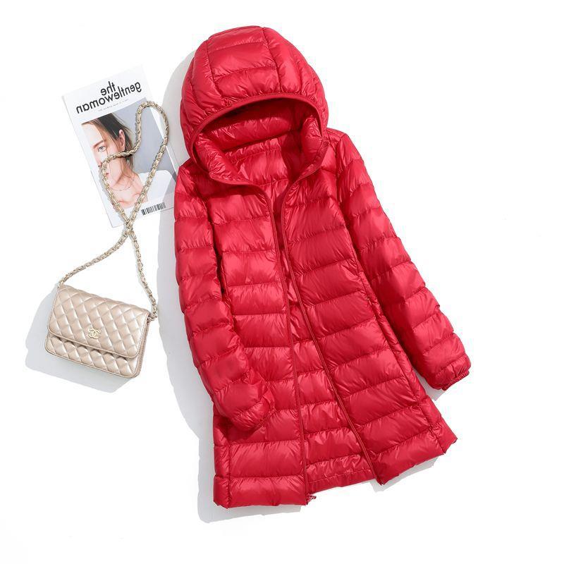 FASHION  Light Down Jacket Women's Medium  Long Fattened Plus Size Removable Cap Lightweight Ultra-thin Jacket Tide Clothes