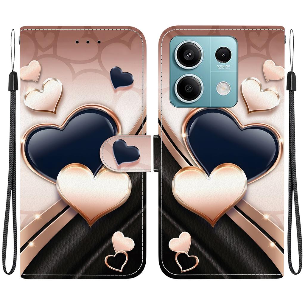 Чехол-книжка из искусственной кожи ручной работы для Xiaomi Redmi Note 13 (5G) Противоскользящий ударопрочный чехол с ремешком на запястье и дизайнами в виде сердец/роз и кошек
