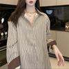 Early Spring Clothing Vertical Striped Shirt Female Long-sleeved Design Sense Niche Retro Hong Kong Flavor Stacked Shirt Female Comfortable Clothes