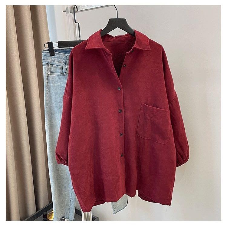 Loose and Casual Oversized Cardigan Shirt for Women, Spring and Autumn Hong Kong Style with Big Size and Relaxed Fit