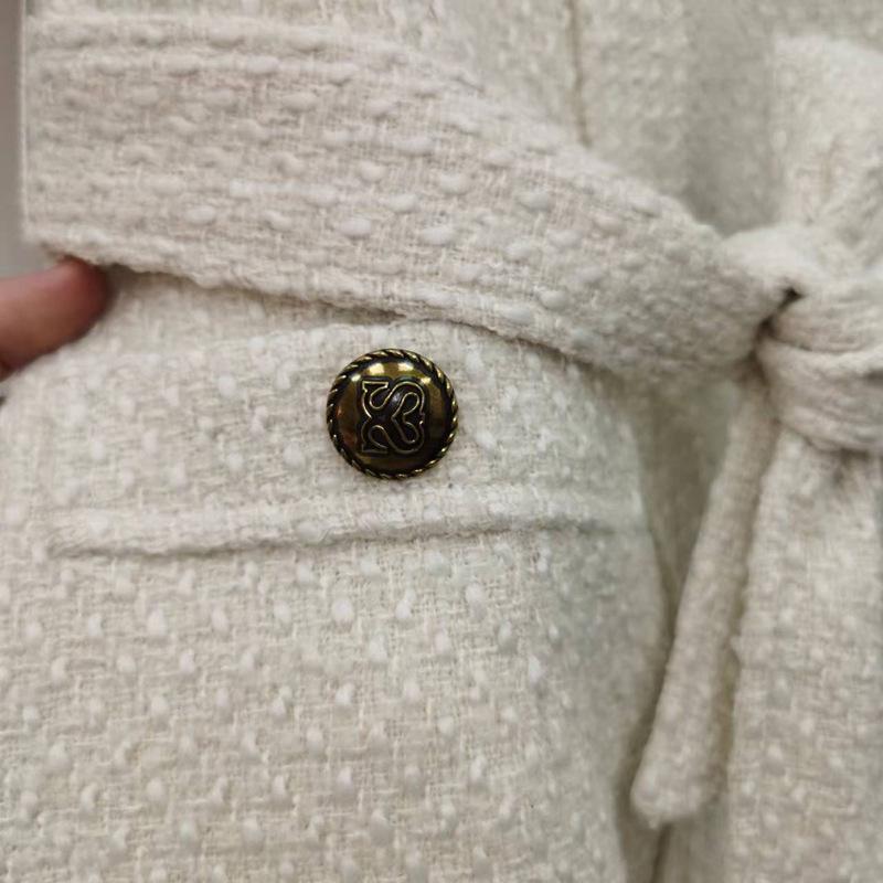 Платье из твида в европейском стиле с поясом и тонким трикотажем - круглый вырез в стиле ретро, коллекция Весна/Осень