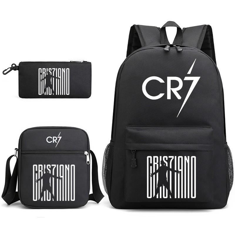 CR7C Kids School Backpack Set With Printed Design - Oxford Fabric Dual-Shoulder Bag Shoulder Pencil Case Grades 5-6