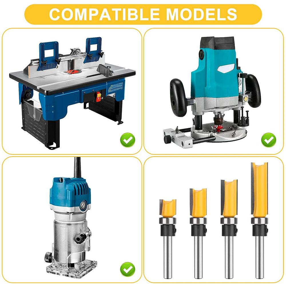 Набор из 4 фрез с верхним подшипником и хвостовиком 1/4'' для заподлицо из карбида вольфрама