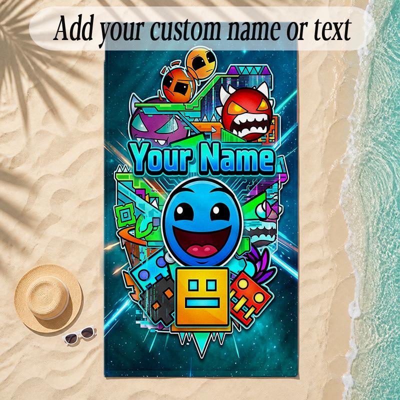 Beach TowelGeometry Dash Custom Name Text Personalized Soft Towel for Beach Pool Indoor Home Decor Gift