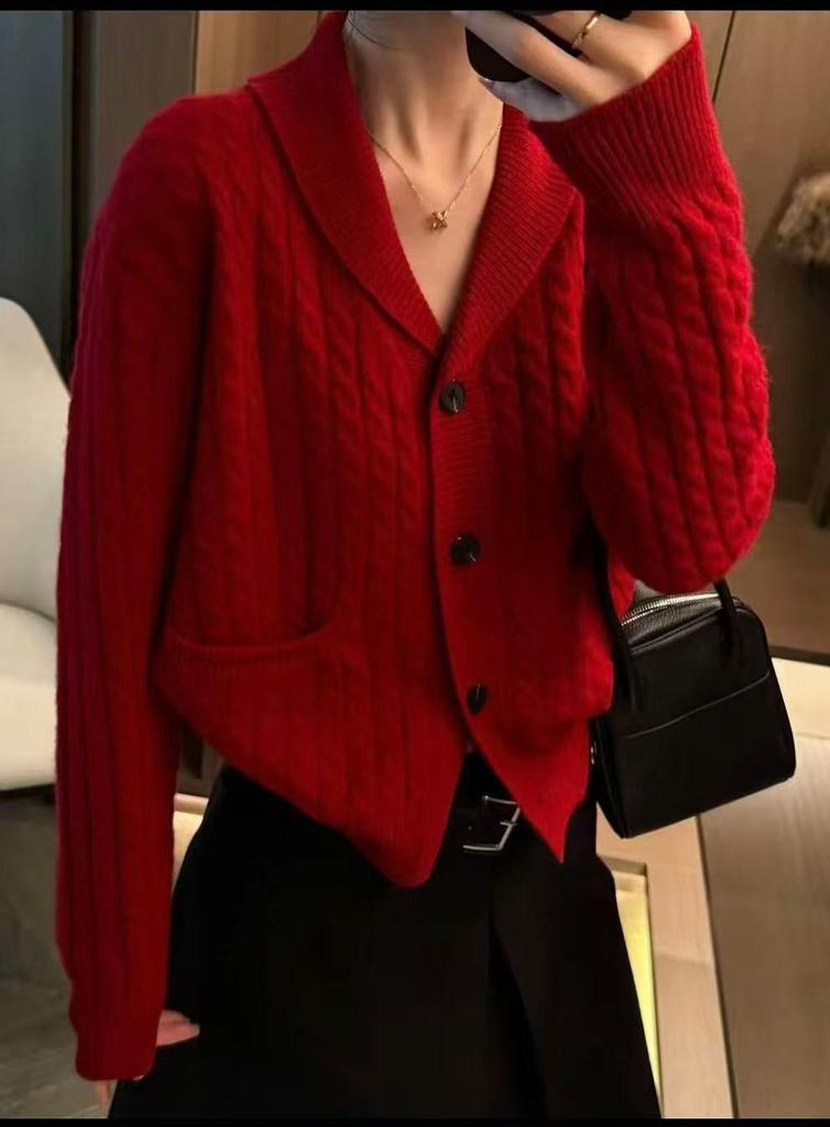 2025 Women's Casual Lapel Button Knit Cardigan: Autumn/Winter Solid Color Sweater