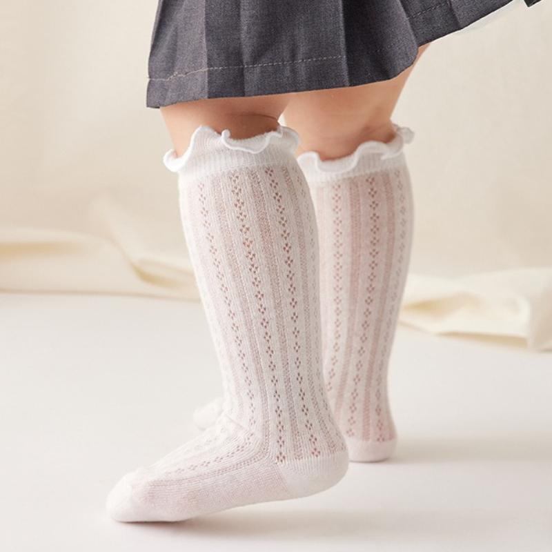 Летние носки для девочек, детские носки для малышей, длинные, до колена, сетчатые, тонкие, ажурные, мягкие, хлопковые, детские носки для детей от 0 до 5 лет