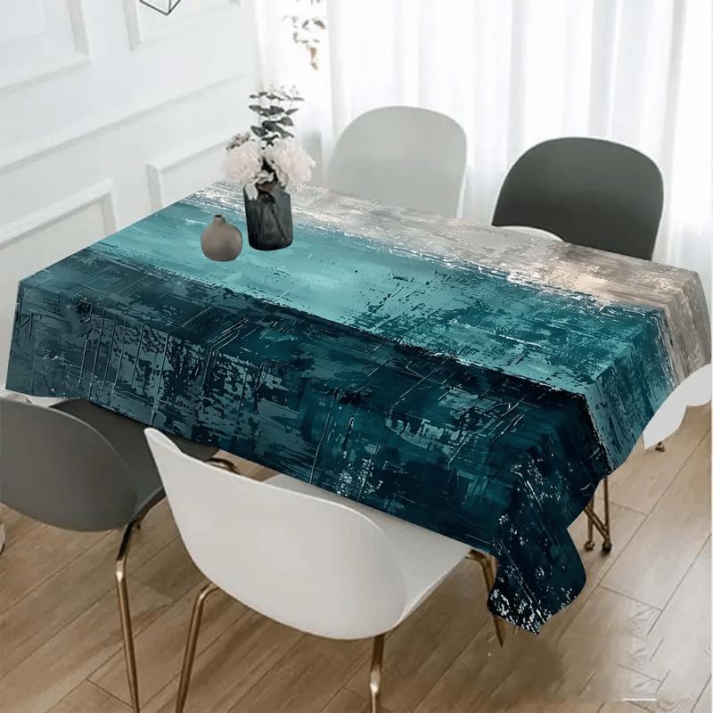 1pc Sea Blue And White Abstract Tablecloth, 152.4*218.44 cm, Rectangular, Polyester, Easy to Clean, Suitable for Dining And Coffee Tables - Home Decor