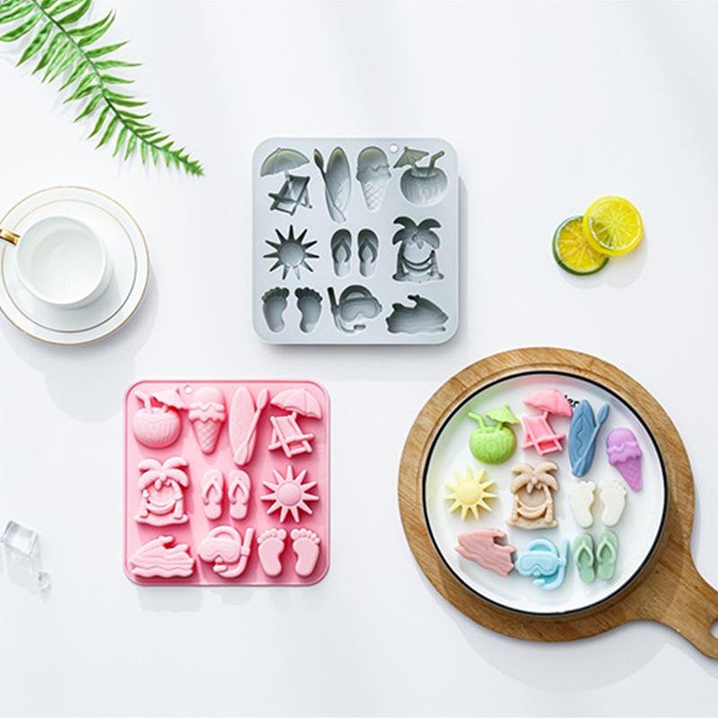 Summer Beach Theme Silicone Mold For Chocolate, Candy Chocolate Mold For Tropical Summer Party Marine Jello Cookie Ice Cube Mold