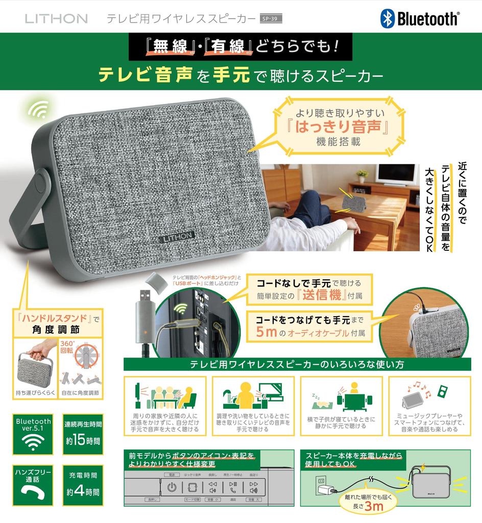 LITHON Wireless TV Speaker with Transmitter for Wireless Easy Operation and Features Enjoy TV Audio Right at Your Bluetooth and Wired Connections