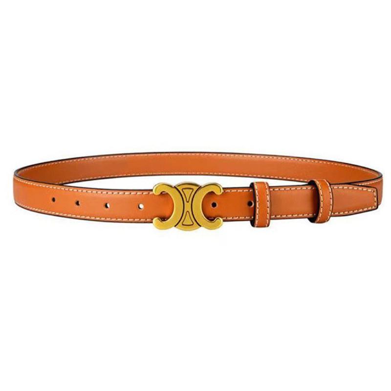 Fashionable Solid Color Gold Buckle Design Women Double Layer Belt Cowhide
