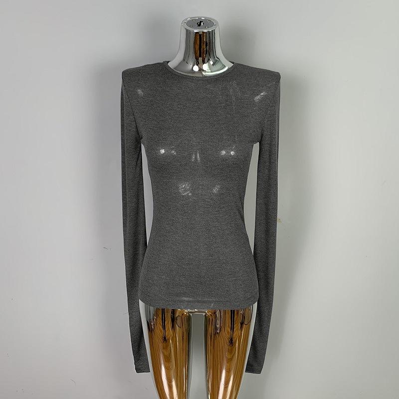 Женская сексуальная одежда Мягкая и слегка соблазнительная облегающая рубашка с круглым вырезом Модная футболка Топ