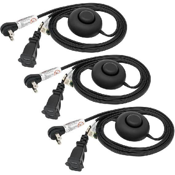 FIRMERST Foot Switch Extension Cord 6 Feet for Floor lamp, Holiday Lights, Black, 3 Packs