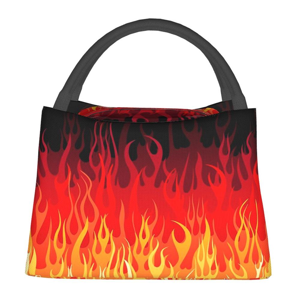 Red Hot Rod Flame On Edge Black Background Insulated Lunch Bag for Women Children Leakproof Food Boxes Thermal Lunch Box Tote
