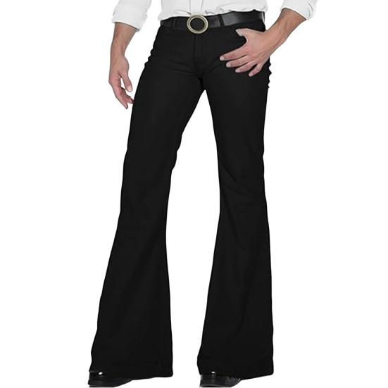 Мужские расклешенные брюки с 4 карманами, средней посадки, однотонные, на пуговице и молнии, длинные