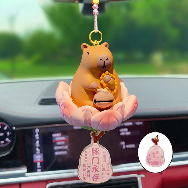 Качающееся животное Капибара Автомобильный кулон Удача Лотос Основание Автомобильный подвесной орнамент Кошка Панда Авто Зеркало заднего вида Подвеска Домашний декор