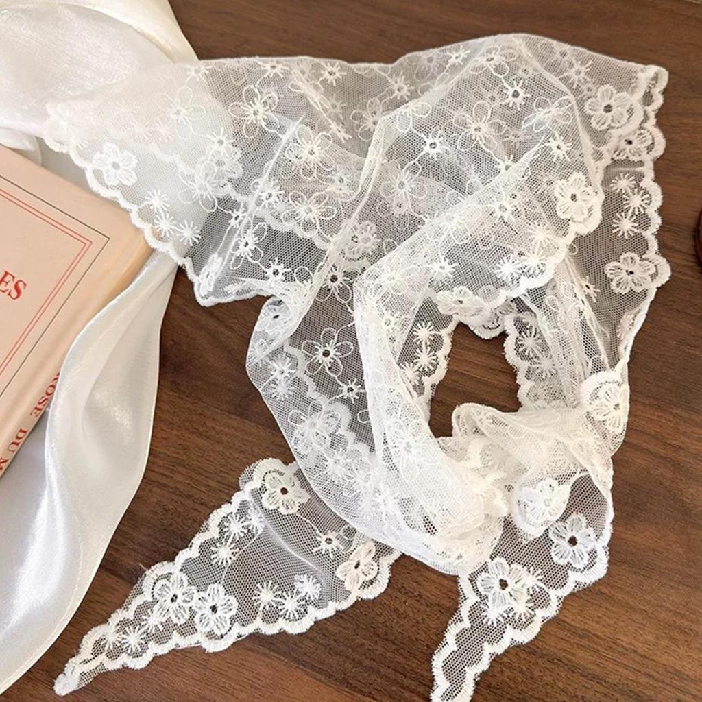 Korean Fresh Style Neckerchief Sweet White Lace Headband Turban Small Scarf Thin Flower Triangle Hair Band Girls Headdress