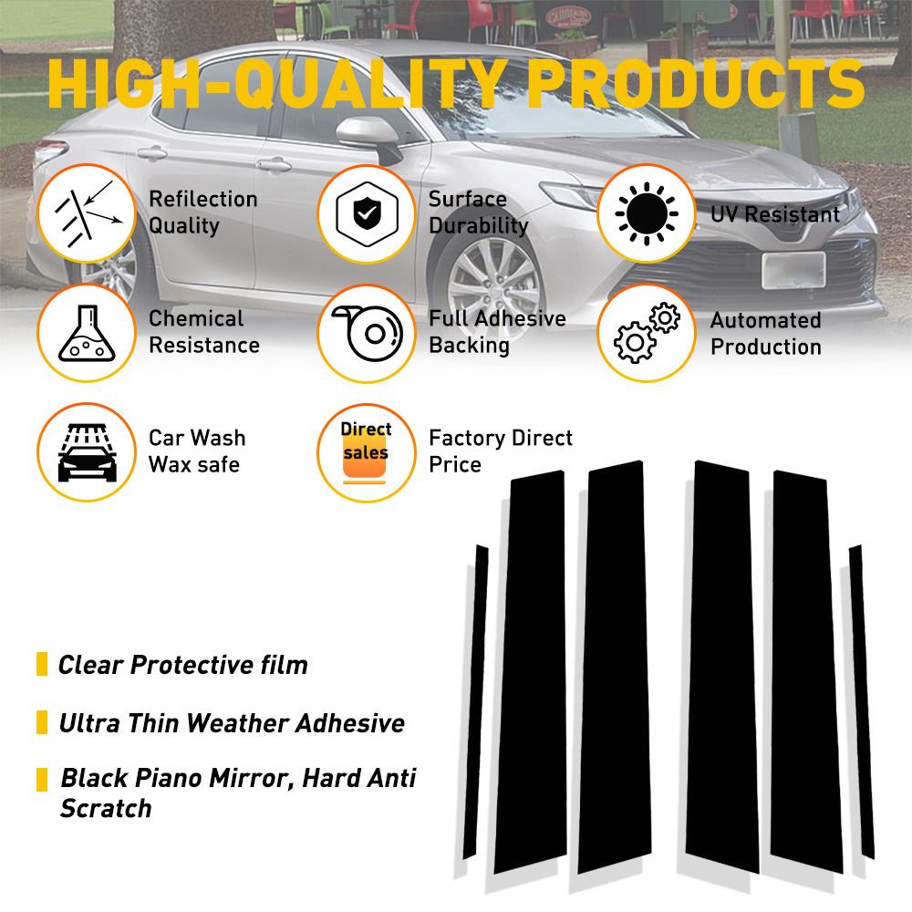 6 шт., глянцевая черная накладка на дверную, оконную стойку для Toyota Camry 2006-2011