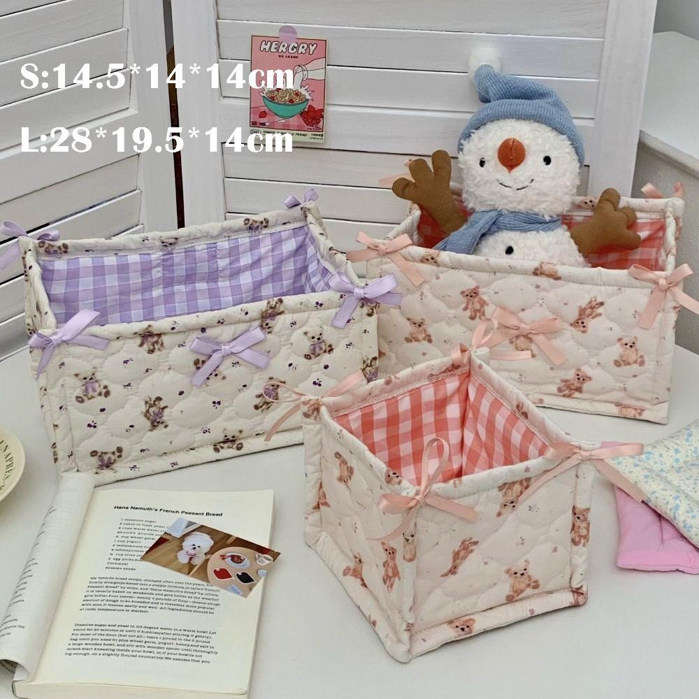 Корзина для хранения на рабочем столе с рисунком медведя, органайзер из стеганого хлопка, милая коробка для хранения, украшение для дома