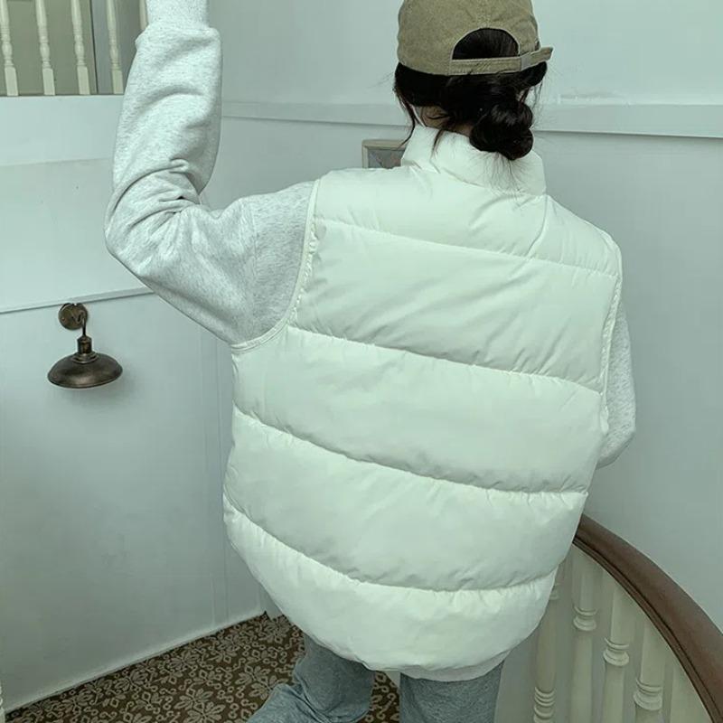 Down Cotton Vest for Women Standing Collar Short Autumn and Winter Loose Padded Vest Light Clip Jacket Top