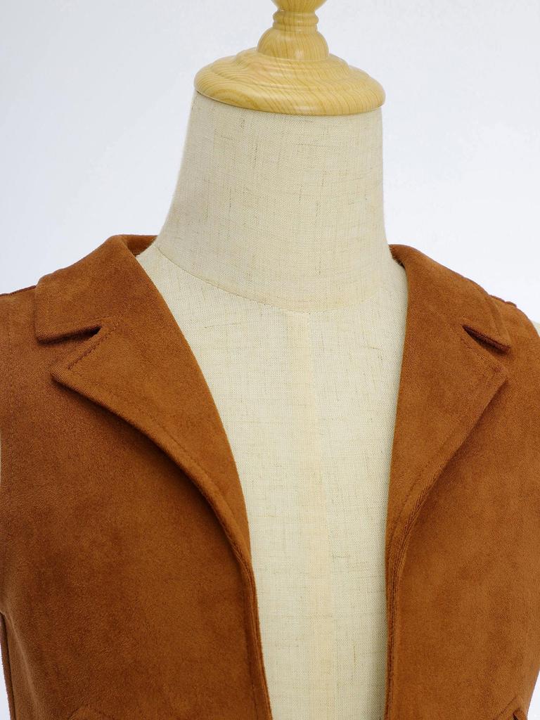 Девушка Западный Ковбой Косплей Замшевый Жилет с Бахромой Кисточки Открытый Спереди Хэллоуин Костюм для Ролевых Игр Жилет Ковбойский Наряд