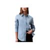 Solid Color Spliced Comfortable Pointed Collar Long Sleeve Shirt Women Shirts Blue 40840WP-450
