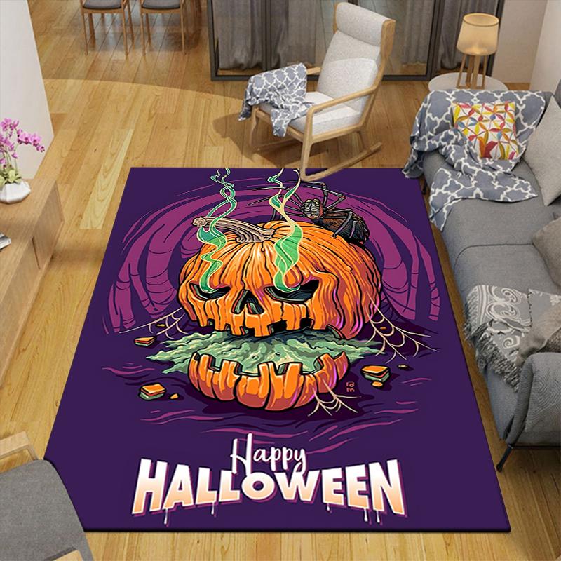 1Pc Spooky Pumpkin Halloween Rug, Office Carpet Indoor Outdoor Doormat, Non-Slip, Comfortable, Living, Christmas Halloween,  Xmas Gift G1241
