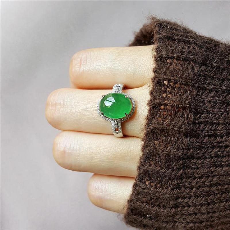 Новые классические овальные кольца из натурального хотанского нефрита для женщин, легкие, роскошные, инкрустированные кристаллами, модные свадебные украшения, подарок, регулируемые