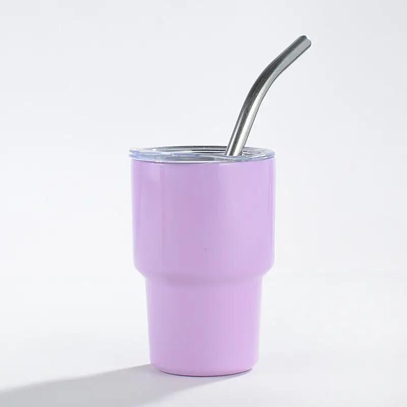 2oz Double Wall Stainless Steel Mini Tumbler SGlass Thermos Bottle With A Lid and Straw Home Bar Double-Layer Insulation