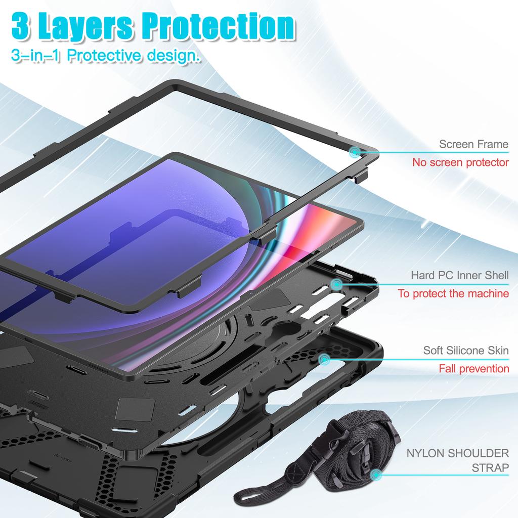 Прочный Чехол для Galaxy Tab S10 S9 S8 Ultra 2024 2023 2022 14.6" SM-X920 X926B X910 X916B X900 X906B 360 Поворотная Подставка Чехол