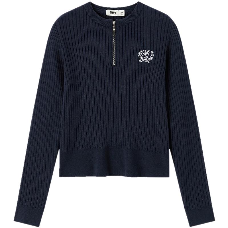 Женский вышитый свитер Semir облегающего кроя на молнии до середины